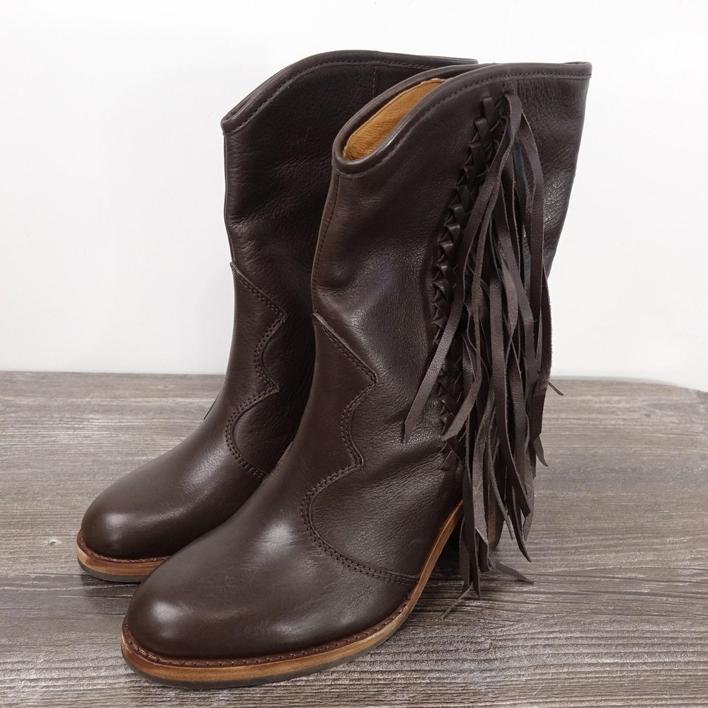 New! Frye Corinne Fringe Baby Calf Boots Womens Size 6 Brown Mid-Calf Western